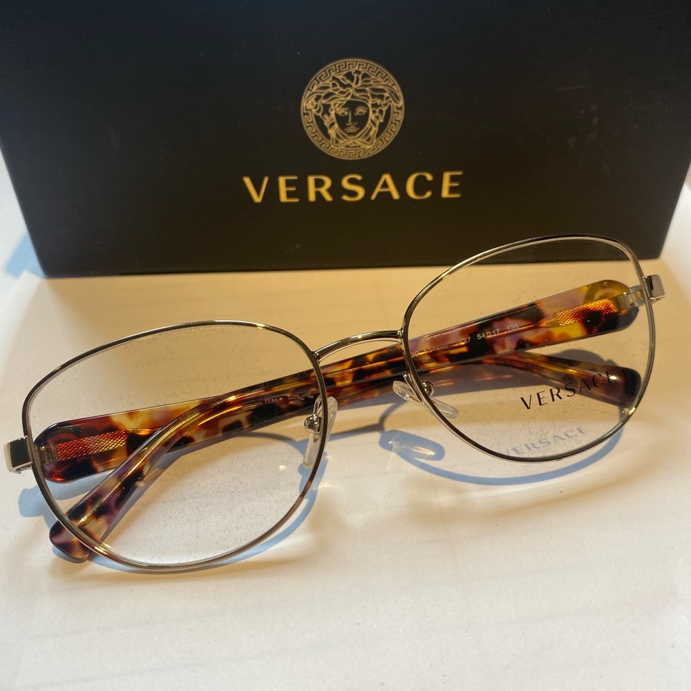 Versace Pale Goldtone Bright Havana Oval Eyeglasses